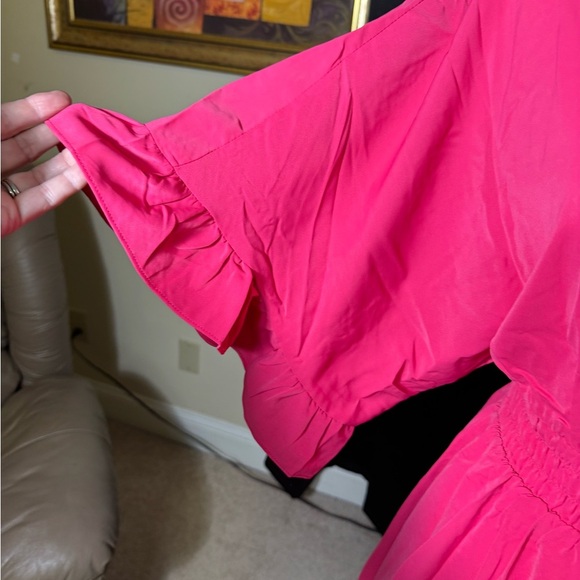 Women  V Neck Dress Causal Short Sleeve Elegant Ruffle Flowy Mini Dress small - Picture 9 of 14